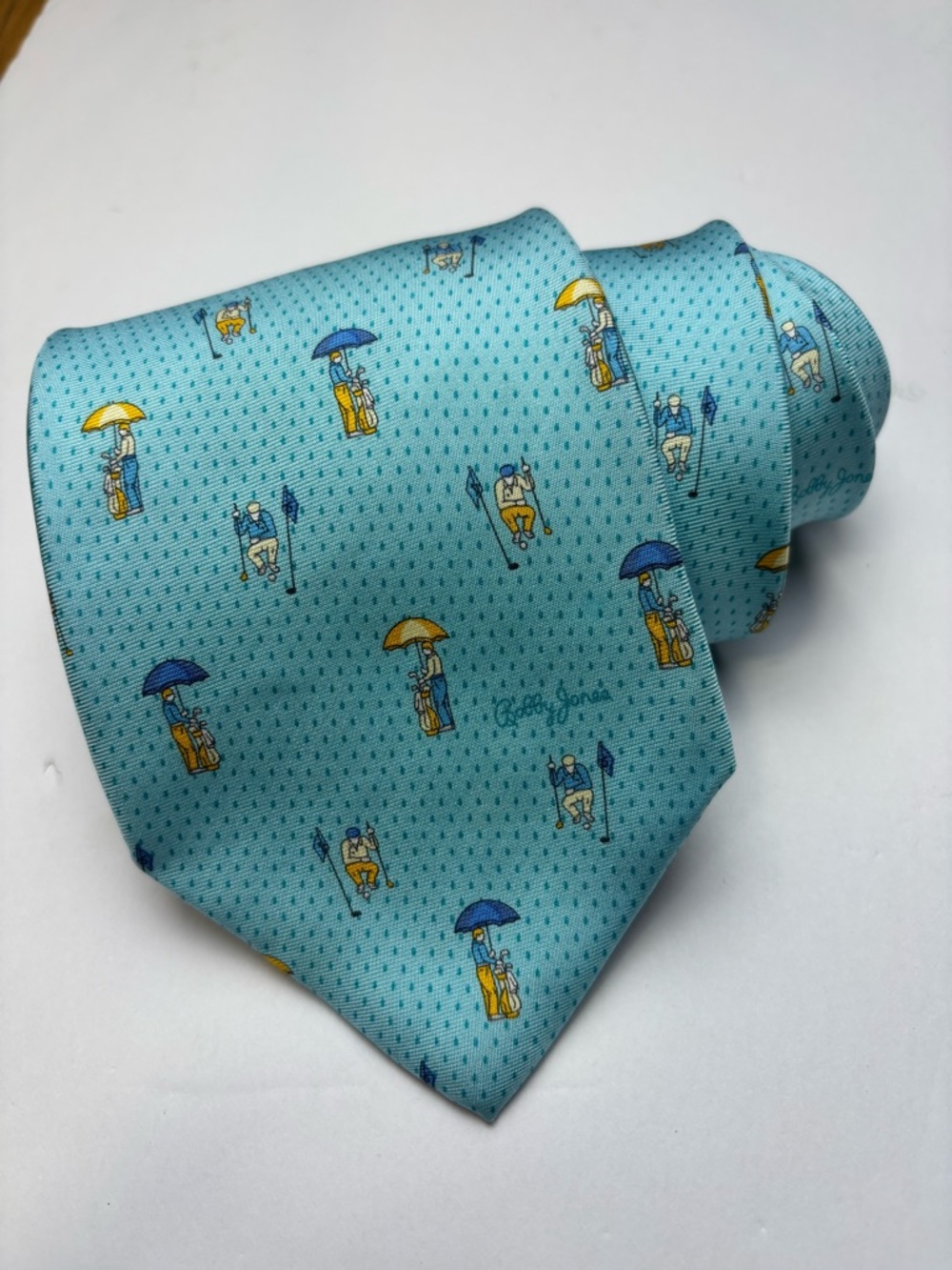Bobby Jones Collection Light Blue Novelty Umbrella &‎ Golfer Silk Tie